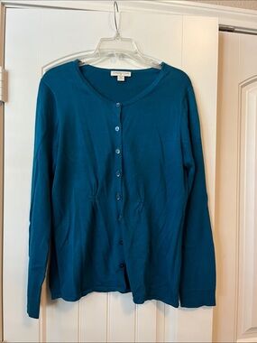 Coldwater Creek Teal Crewneck Button Cardigan